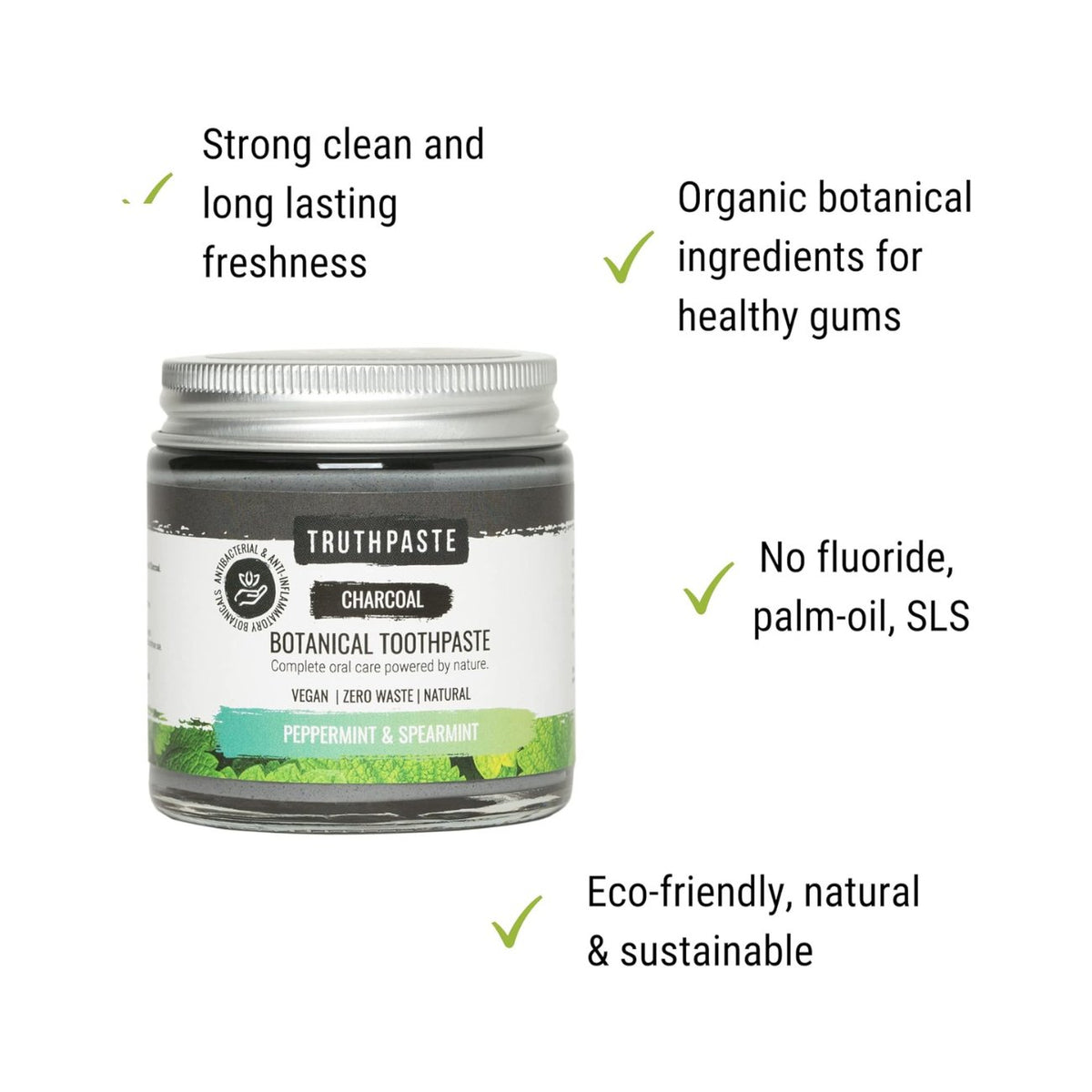 Charcoal Peppermint and Spearmint Toothpaste 100ml - Truthpaste - Eco Natural Products