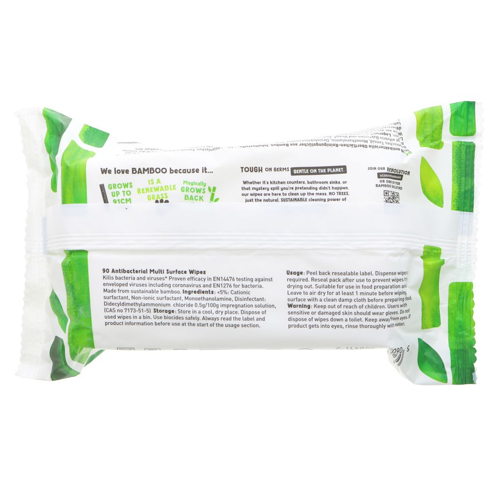 Cheeky Panda Antibacterial Multi Surface Wipes 90 Wipes back packaging