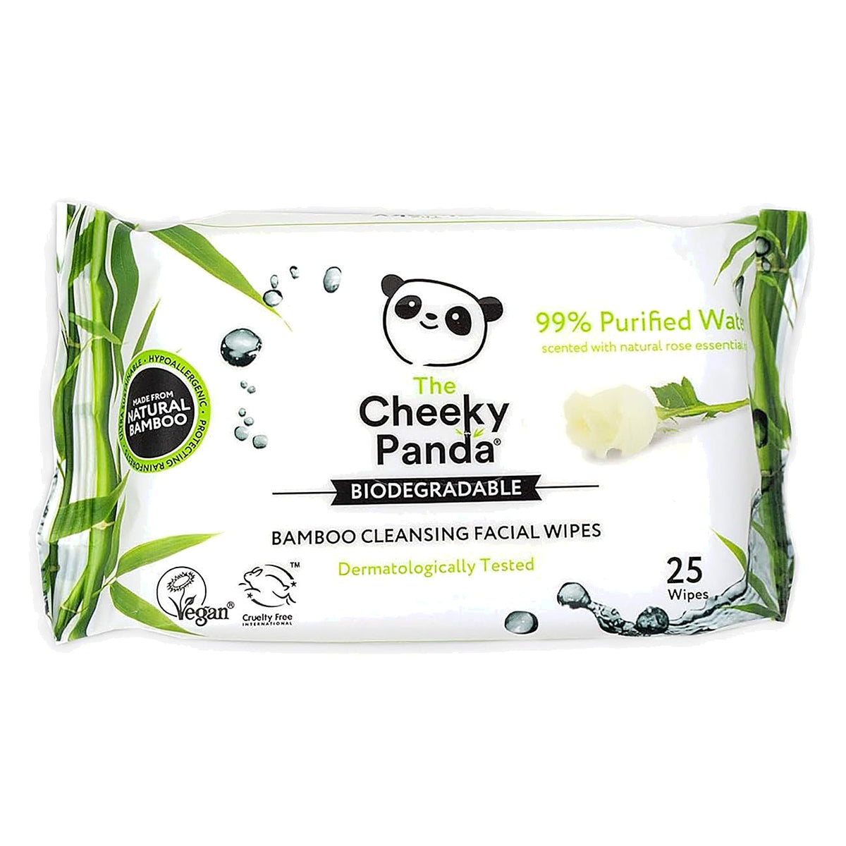 Cheeky Panda Rose Scented Bamboo Facial Cleansing Wipes 25wipes front