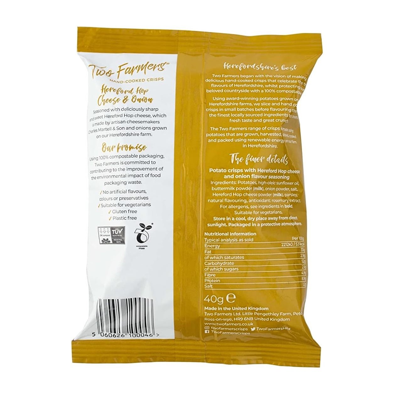 Cheese & Onion Crisps 40g - Eco Natural Products - Two Farmers - Potatoe Crisps