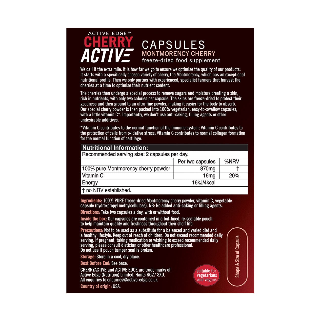 CherryActive Capsules 30 Capsules - Eco Natural Products - Active Edge - Food suplements