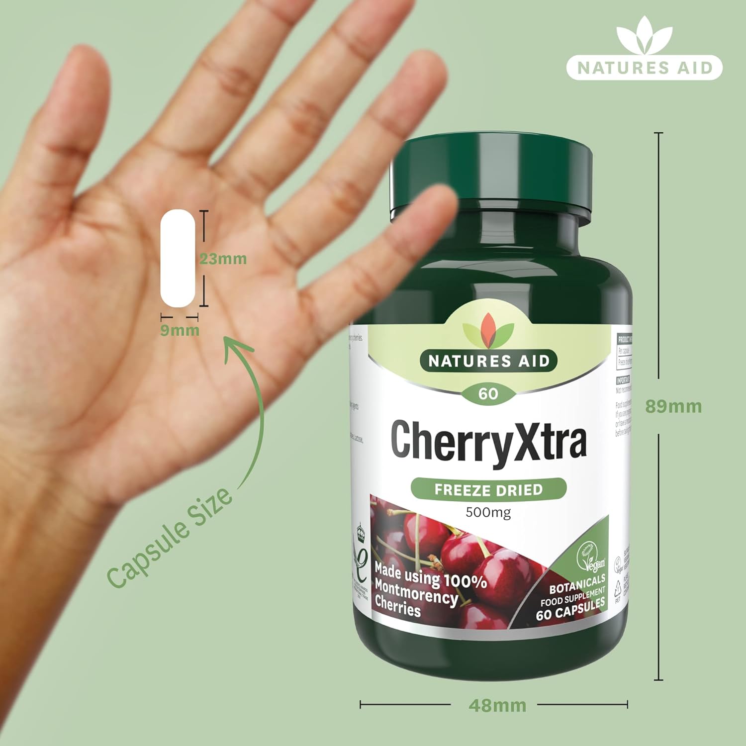 CherryXtra 500mg Freeze Dried Montmorency Cherries 60 Vcaps - Eco Natural Products - Natures Aid - Vitamins & Supplements