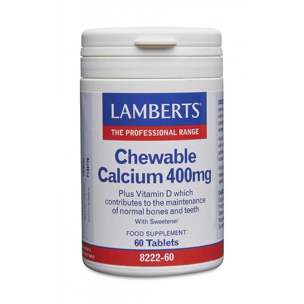 Chewable Calcium 400mg 60 Tabs - Lamberts - Food Supplement - Eco Natural Products