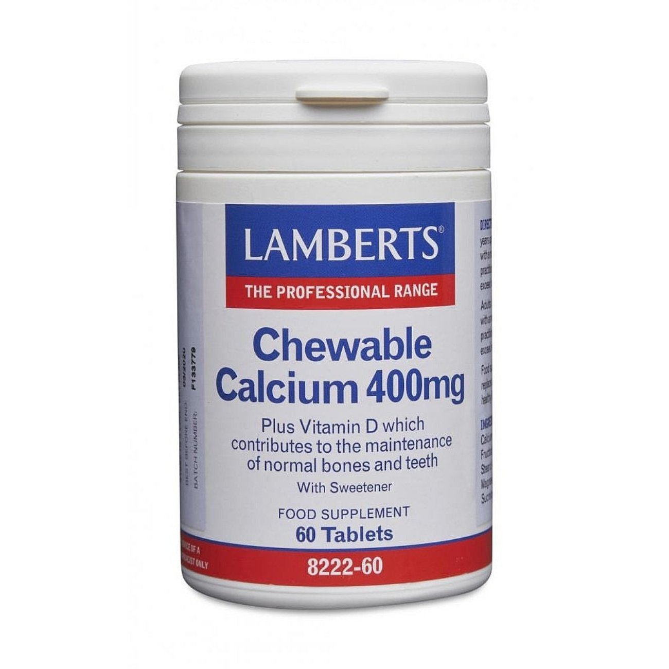Chewable Calcium 400mg 60 Tabs - Lamberts - Food Supplement - Eco Natural Products