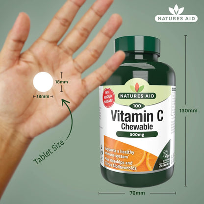 Chewable Vitamin C 500mg 100 Tablets - Natures Aid - Vitamins & Supplements - Eco Natural Products
