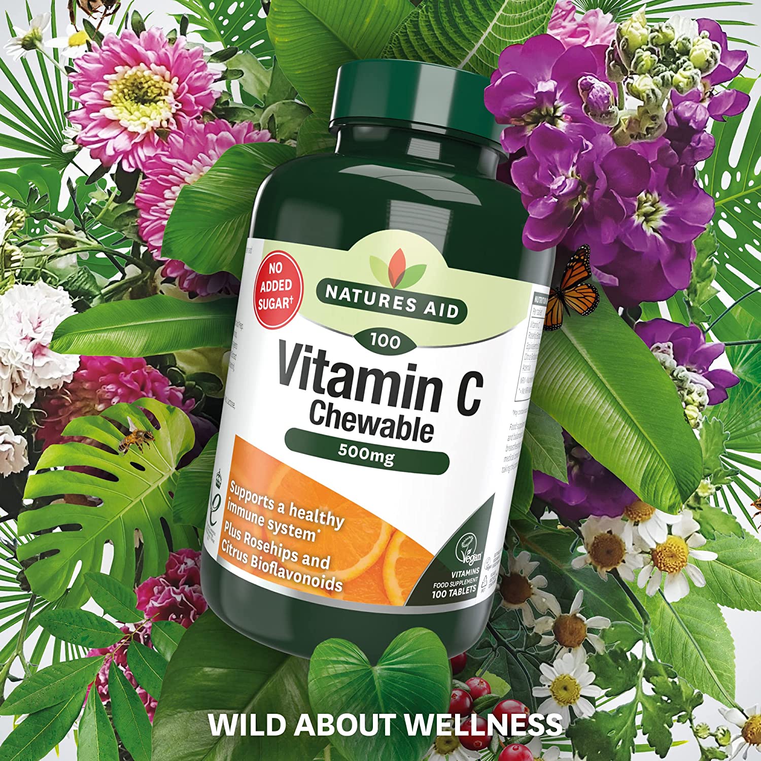 Chewable Vitamin C 500mg 100 Tablets - Natures Aid - Vitamins & Supplements - Eco Natural Products