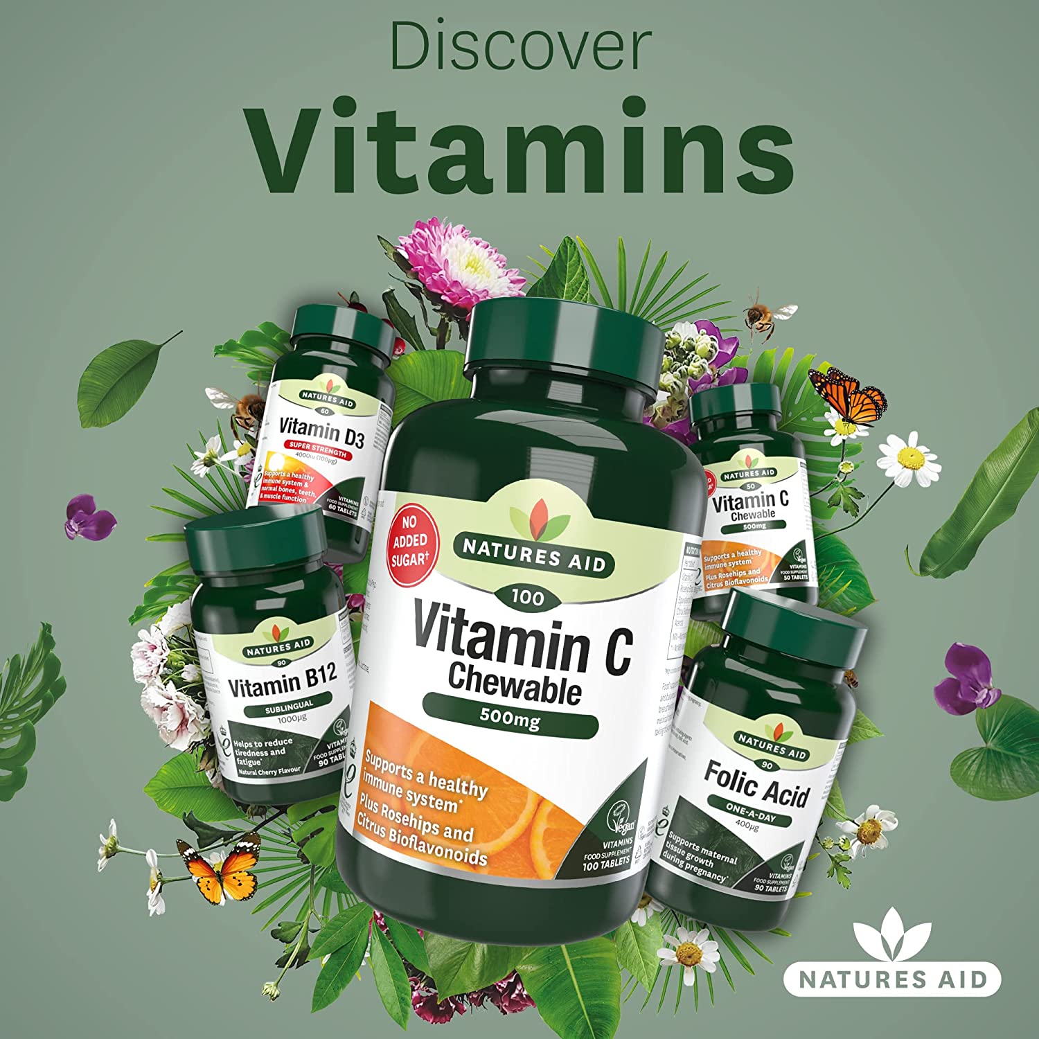 Chewable Vitamin C 500mg 100 Tablets - Eco Natural Products - Natures Aid - Vitamins & Supplements