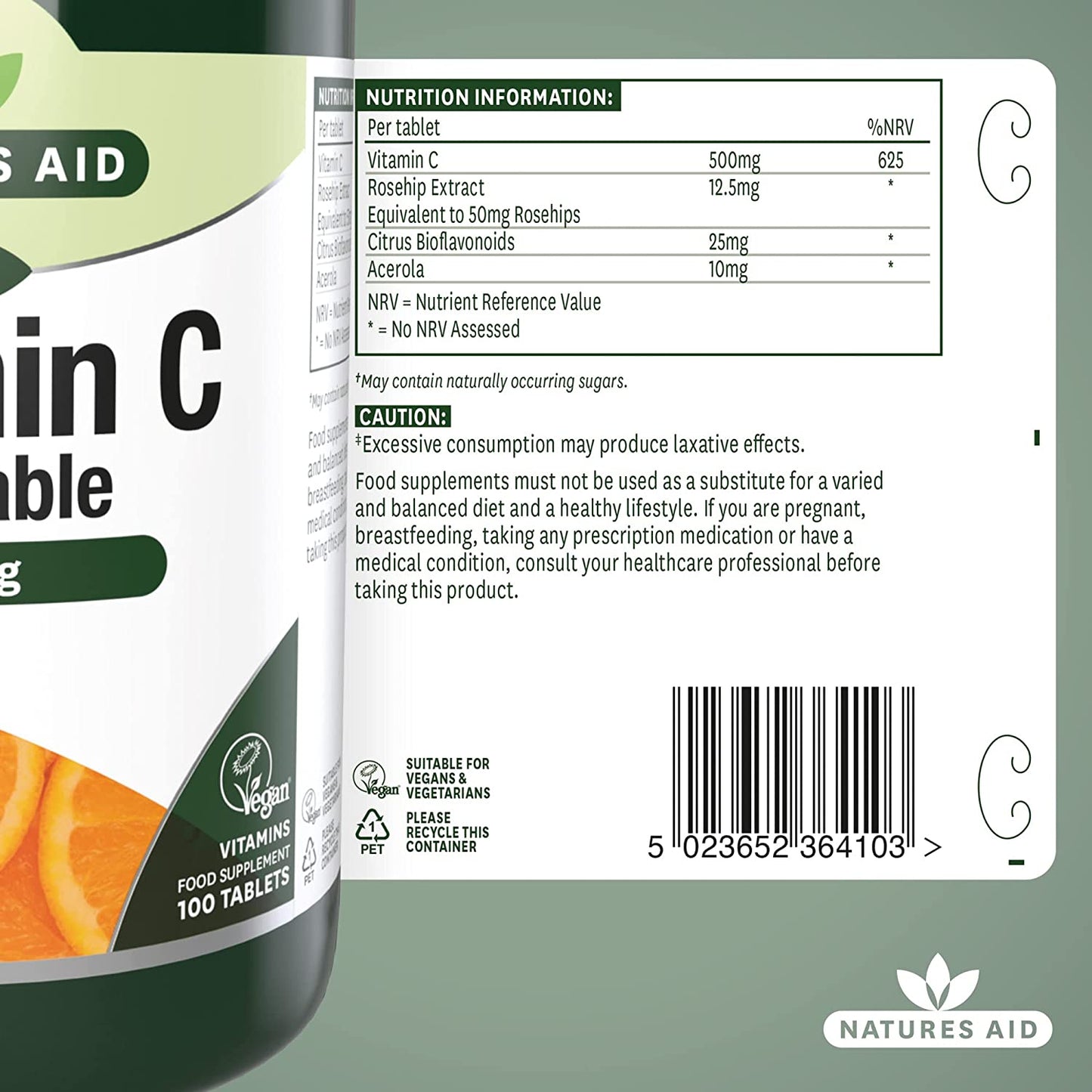Chewable Vitamin C 500mg 100 Tablets - Natures Aid - Vitamins & Supplements - Eco Natural Products