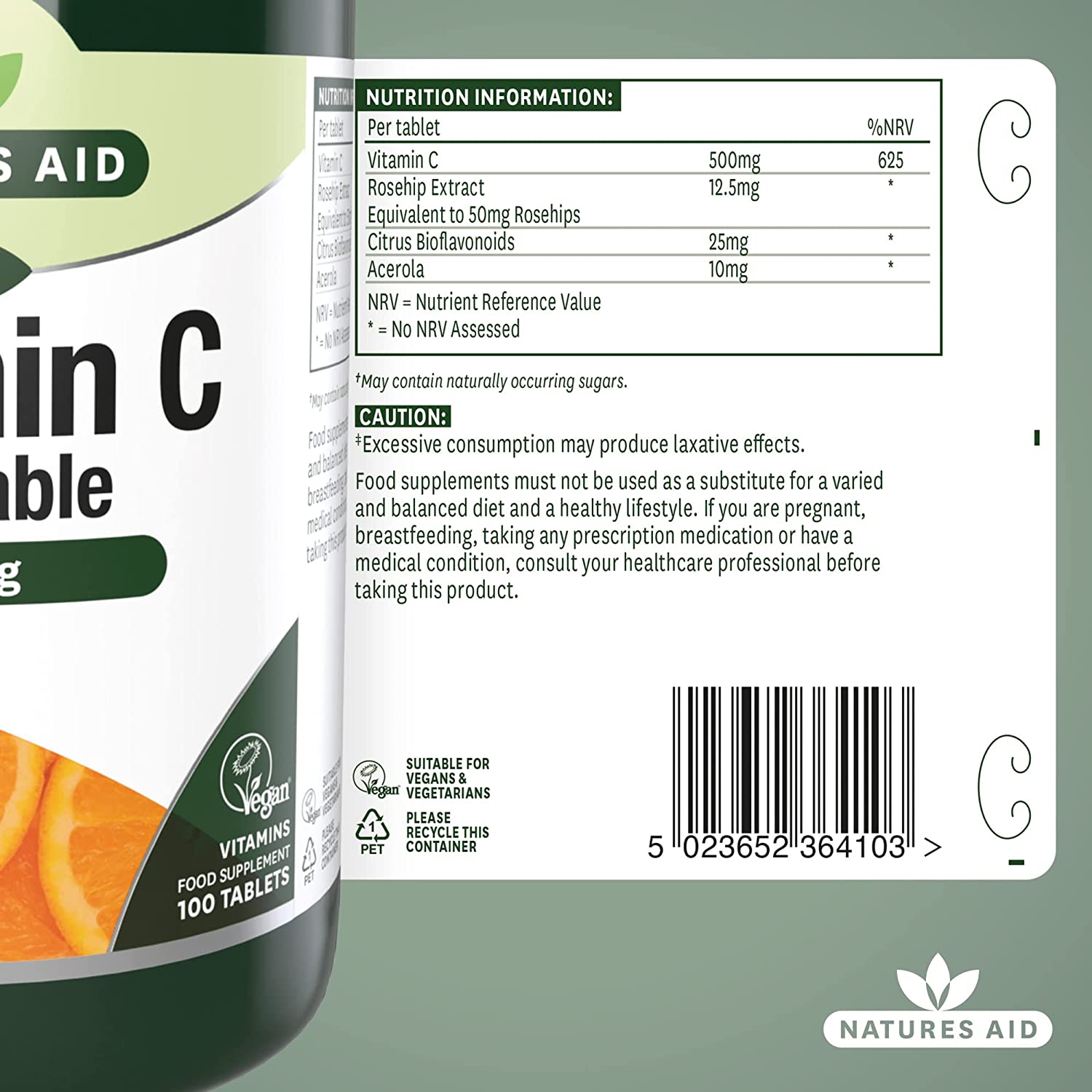 Chewable Vitamin C 500mg 100 Tablets - Natures Aid - Vitamins & Supplements - Eco Natural Products