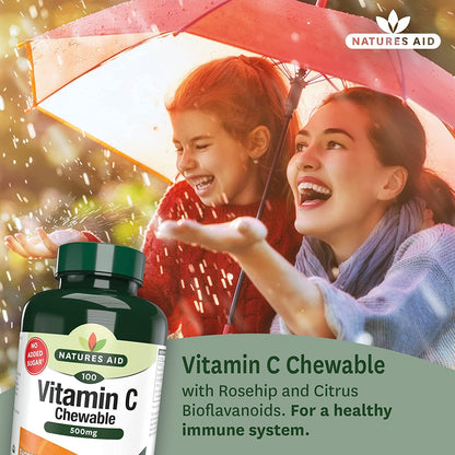 Chewable Vitamin C 500mg 100 Tablets - Natures Aid - Vitamins & Supplements - Eco Natural Products