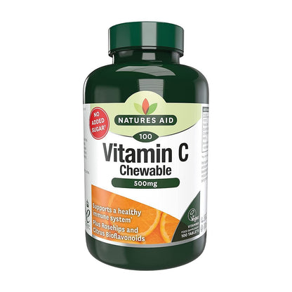 Chewable Vitamin C 500mg 100 Tablets - Natures Aid - Vitamins & Supplements - Eco Natural Products