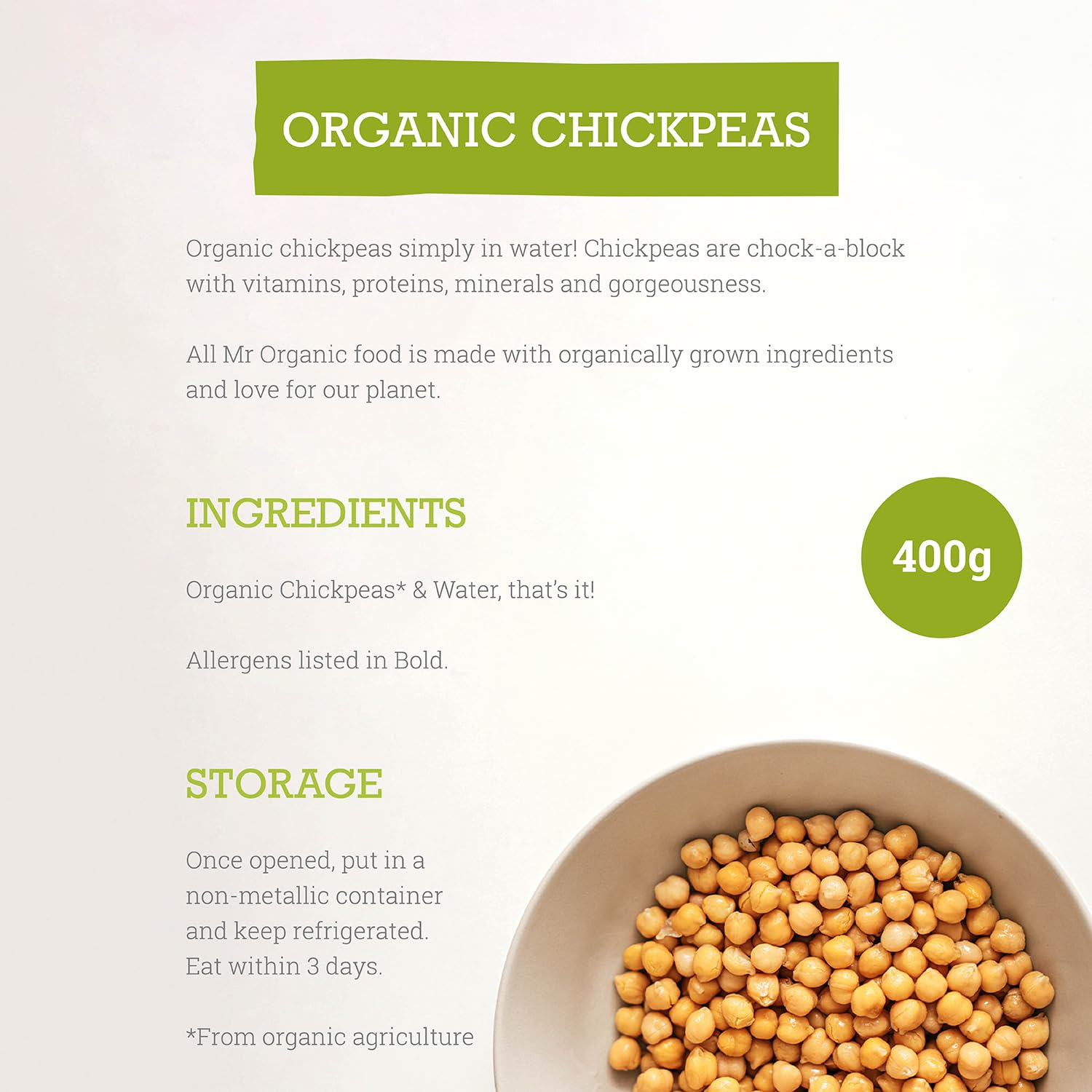 Chick Peas Tin 400g - Mr Organic - Chick peas - Eco Natural Products