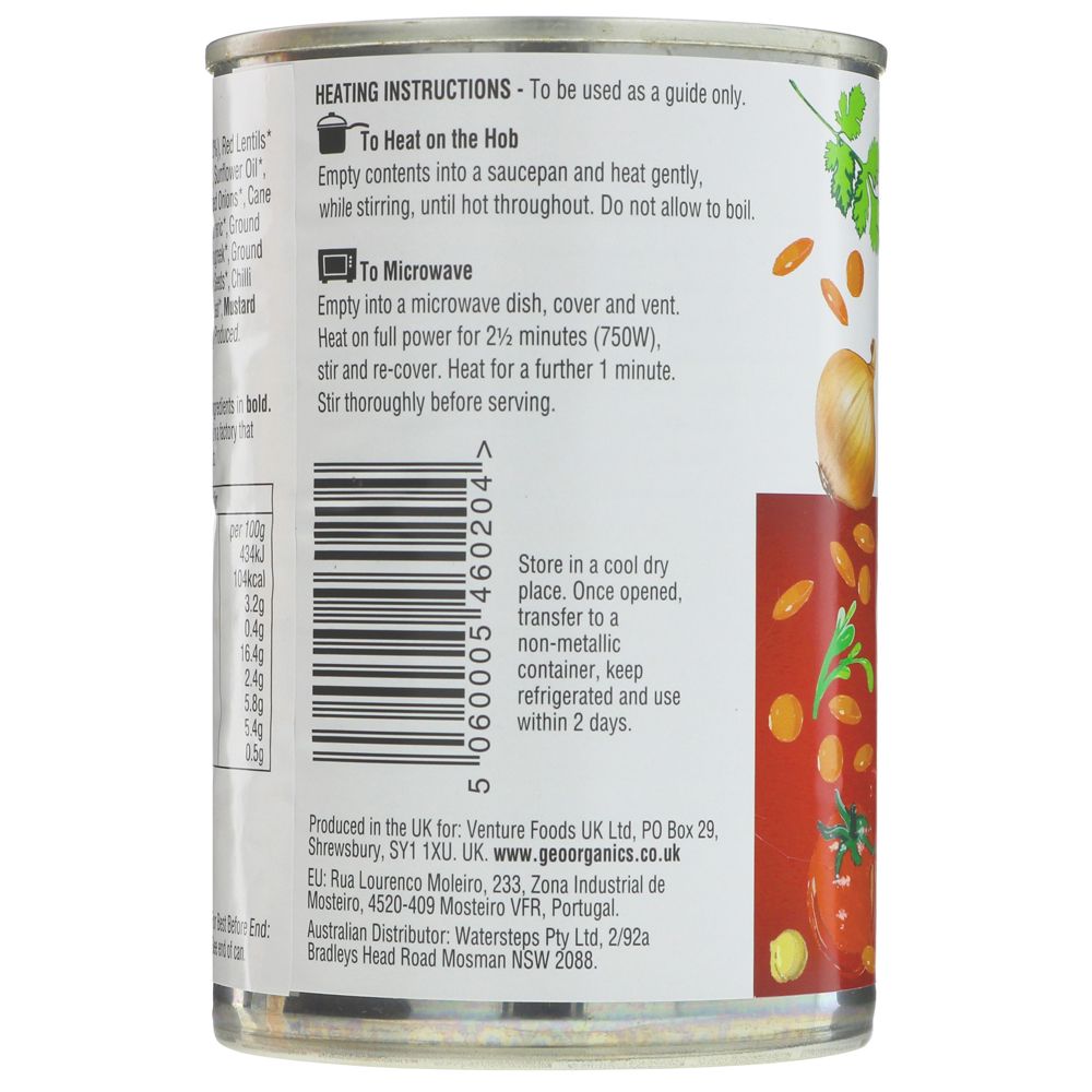 Chickpea & Lentil Dahl 400g - Geo Organics - Dahl - Eco Natural Products