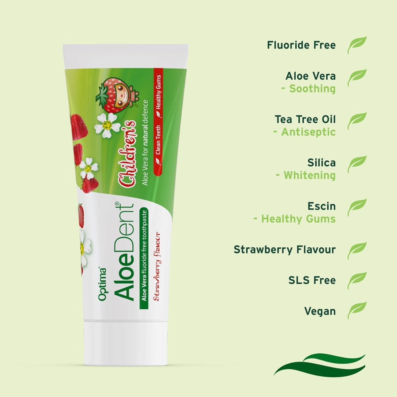 Children's Aloe Vera Toothpaste Strawberry Fluoride Free 50ml - Eco Natural Products - Aloe Dent - Toothpaste