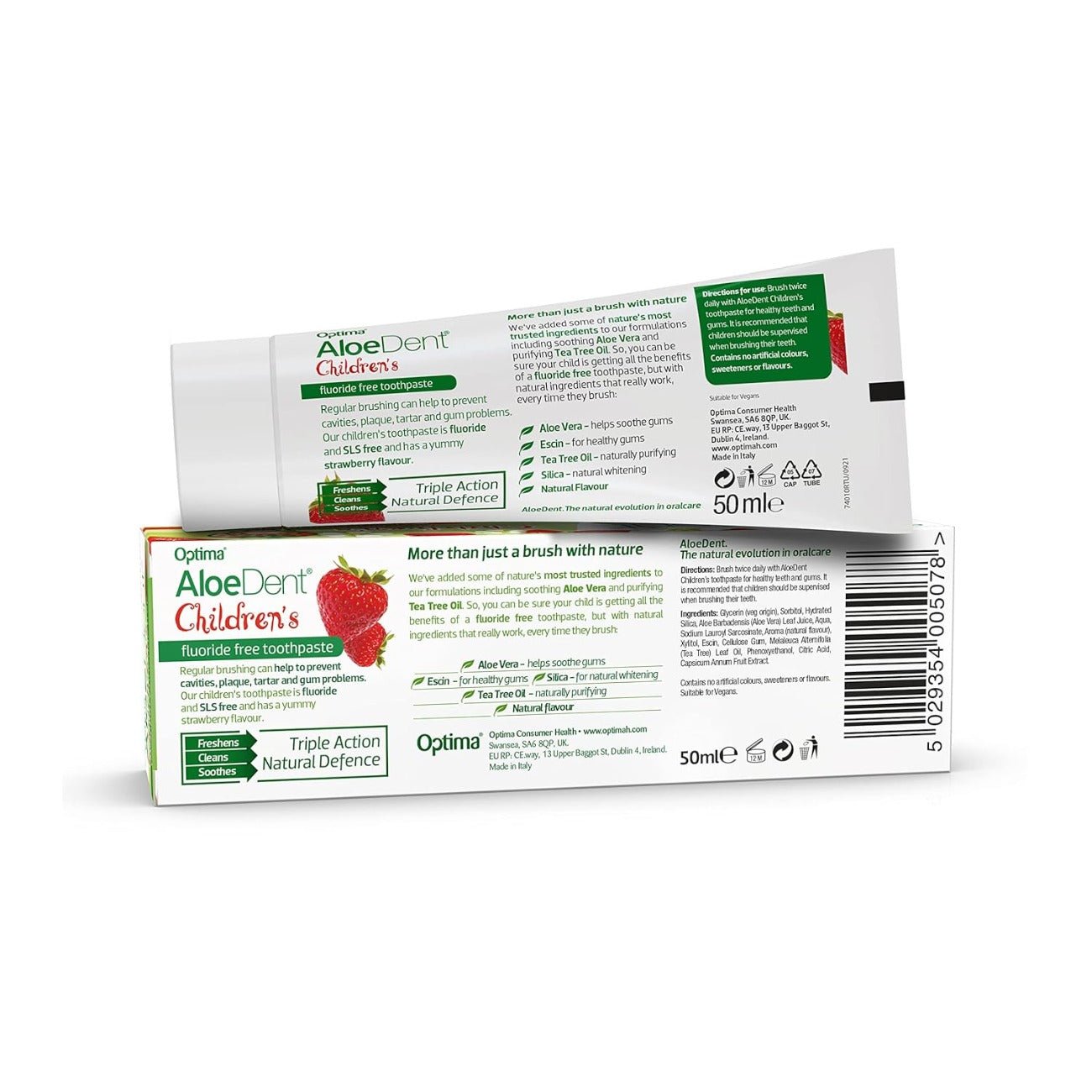 Children's Aloe Vera Toothpaste Strawberry Fluoride Free 50ml - Eco Natural Products - Aloe Dent - Toothpaste