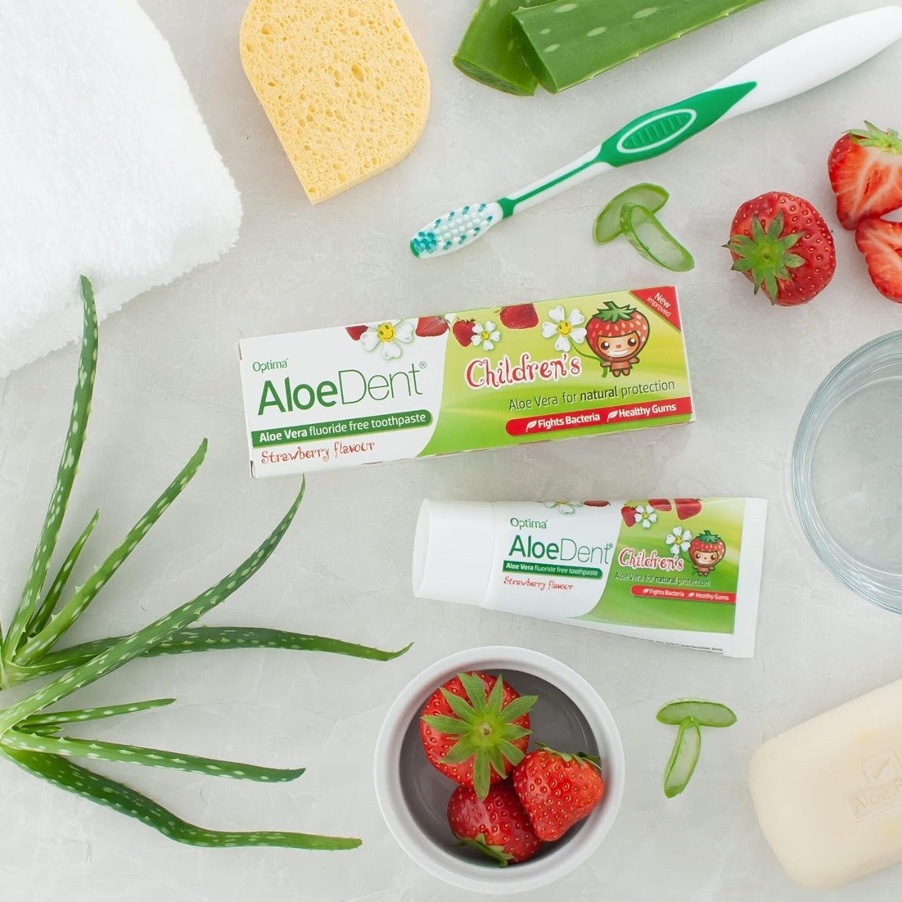 Children's Aloe Vera Toothpaste Strawberry Fluoride Free 50ml - Eco Natural Products - Aloe Dent - Toothpaste