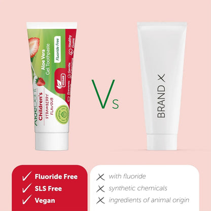 Children's Aloe Vera Toothpaste Strawberry Fluoride Free 50ml - Aloe Dent - Toothpaste - Aloe Dent