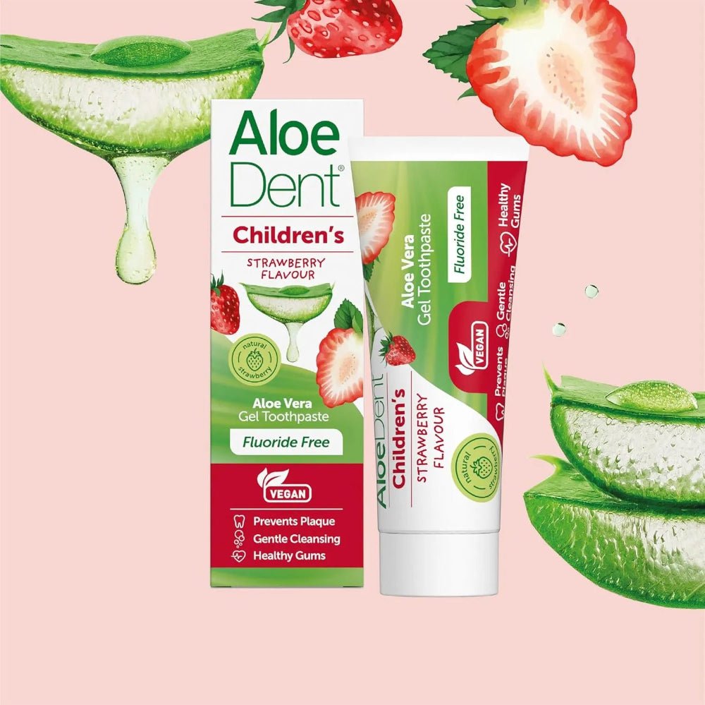 Children's Aloe Vera Toothpaste Strawberry Fluoride Free 50ml - Aloe Dent - Toothpaste - Aloe Dent