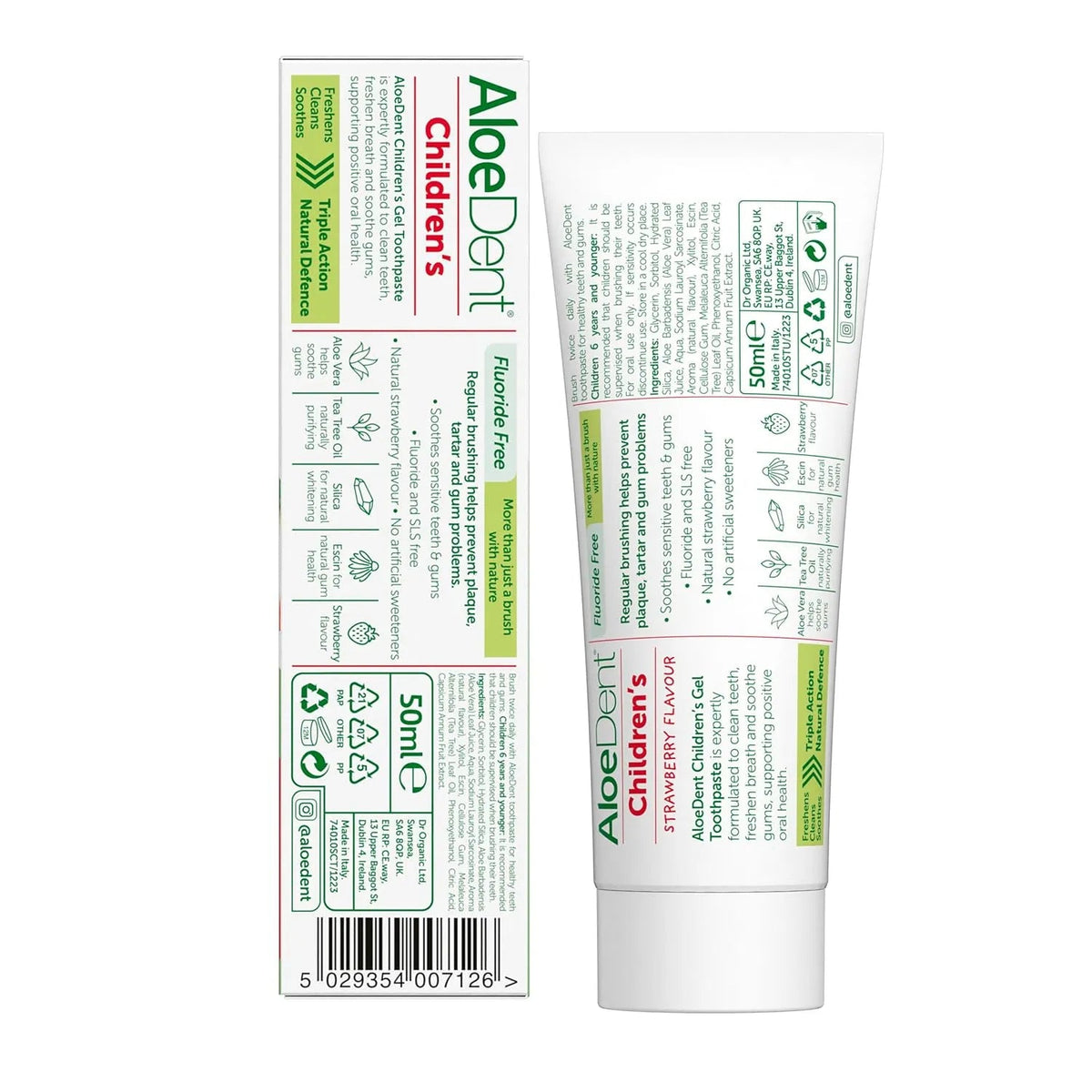 Children's Aloe Vera Toothpaste Strawberry Fluoride Free 50ml - Aloe Dent - Toothpaste - Aloe Dent
