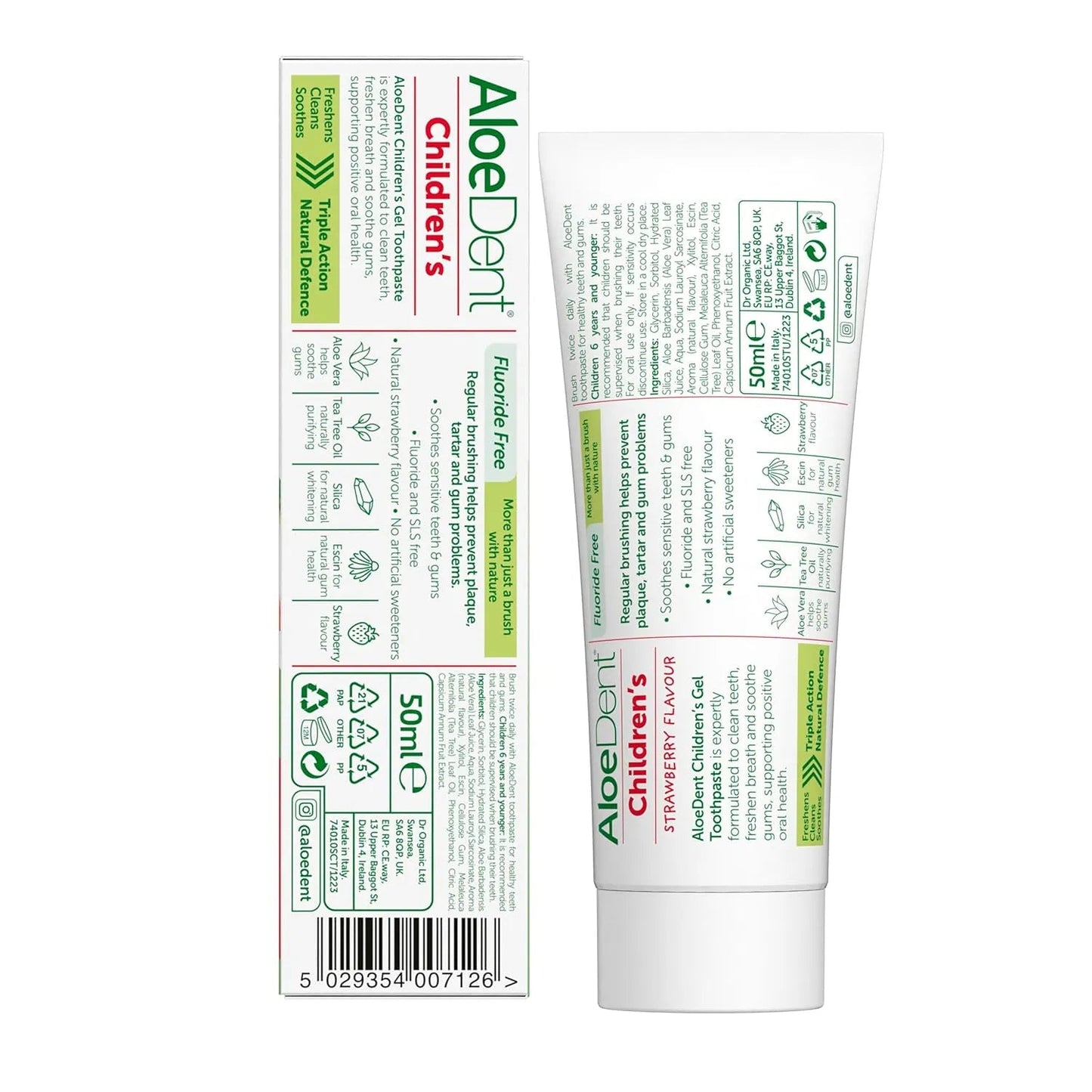 Children's Aloe Vera Toothpaste Strawberry Fluoride Free 50ml - Aloe Dent - Toothpaste - Aloe Dent