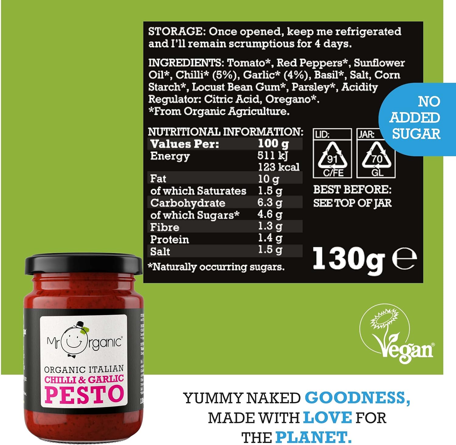 Chilli and Garlic Vegan Pesto 130g - Mr Organic - Pasta Sauce - Eco Natural Products