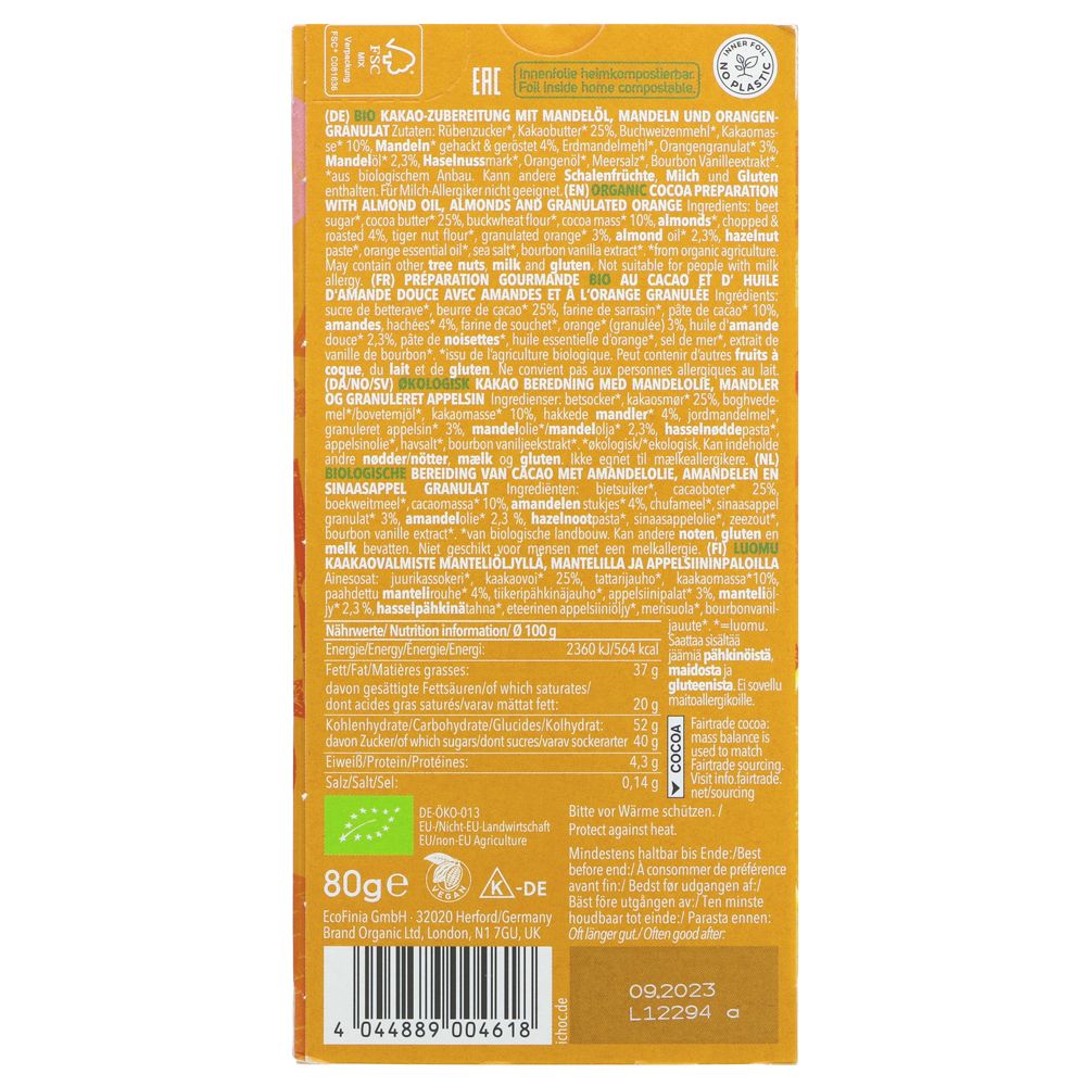 Chocolate Almond Orange 80g - Eco Natural Products - iChoc - Chocolate