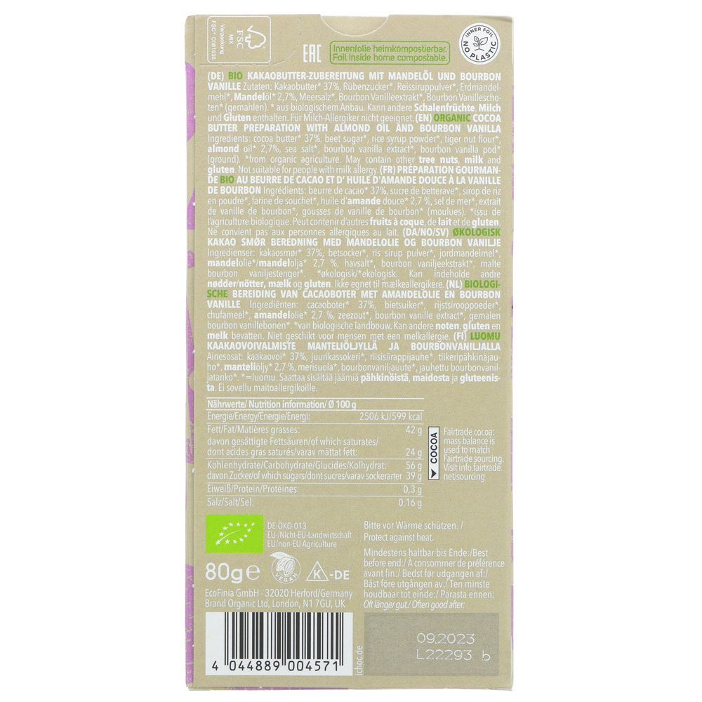 Chocolate White Vanilla 80g - Eco Natural Products - iChoc - Chocolate