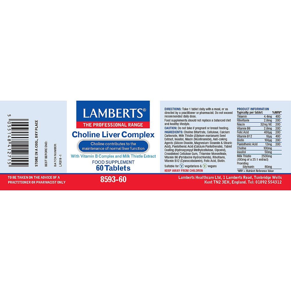 Choline Liver Complex Vitamin B Complex & Milk Thistle Extract 60 Tabs [BLACK FRIDAY] - Eco Natural Products - Lamberts - Food Supplement