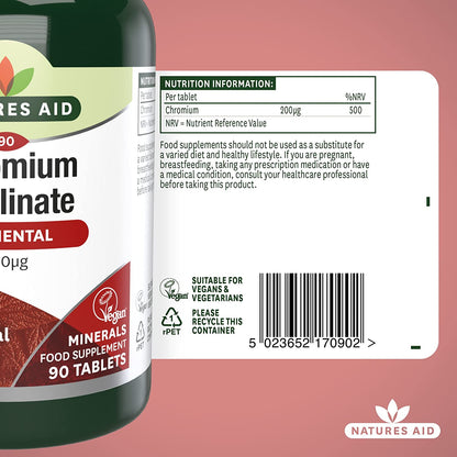 Chromium Picolinate Tablets 200ug 90 Tablets - Natures Aid - Vitamins & Supplements - Eco Natural Products
