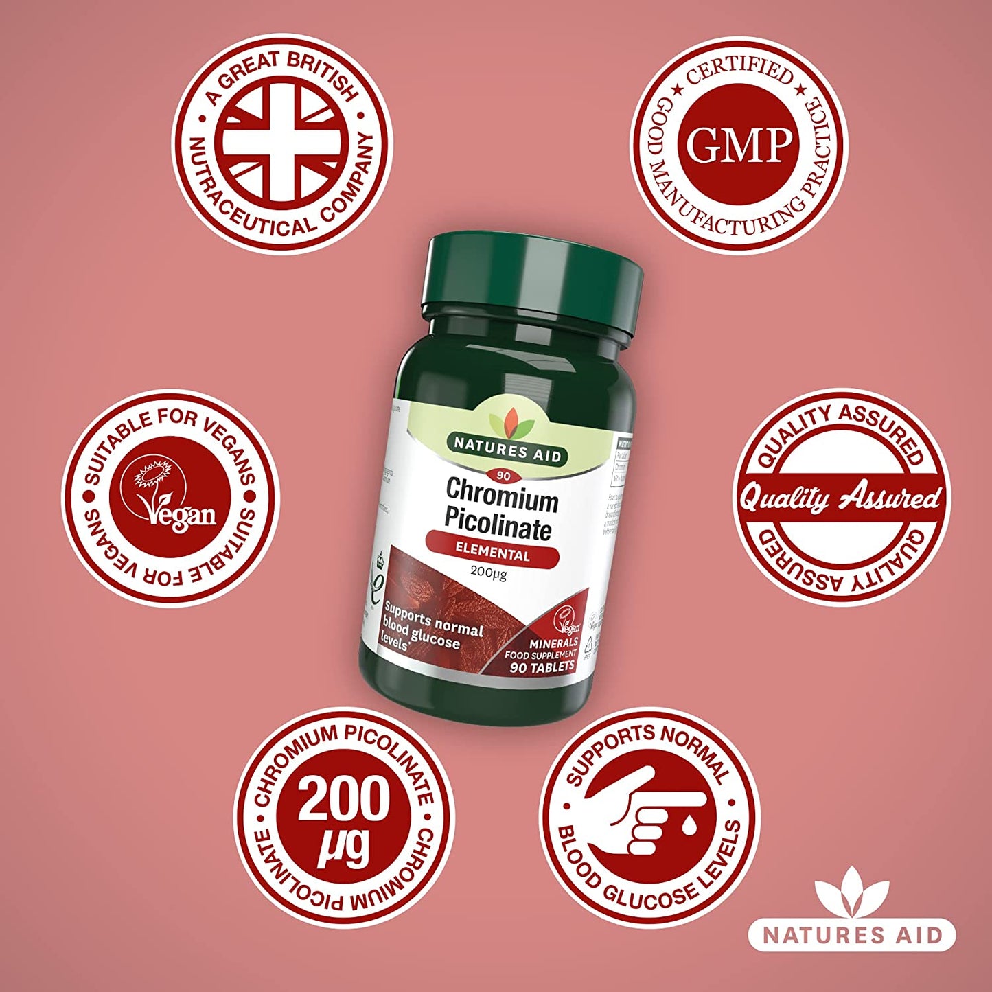 Chromium Picolinate Tablets 200ug 90 Tablets - Natures Aid - Vitamins & Supplements - Eco Natural Products