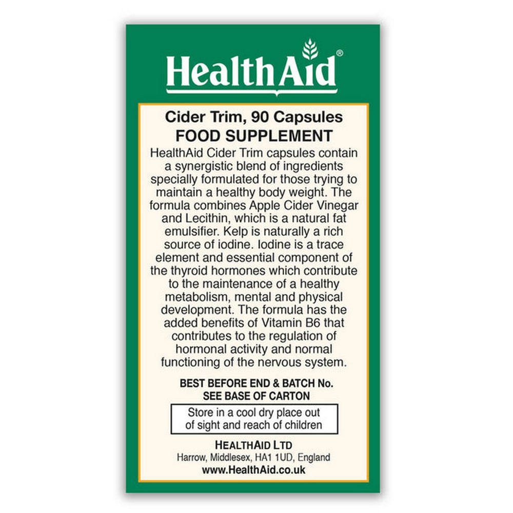 Cider Trim (Cider Vinegar Complex) 90 Capsules - Eco Natural Products - HealthAid - Food Supplement