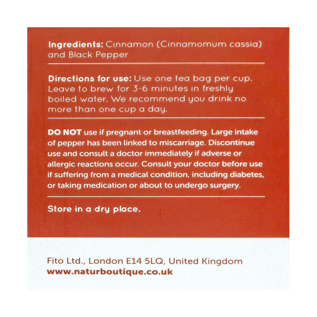 Cinnamon Tea with Black Pepper 20 Sachets - Natur Boutique - Herbal tea - Eco Natural Products