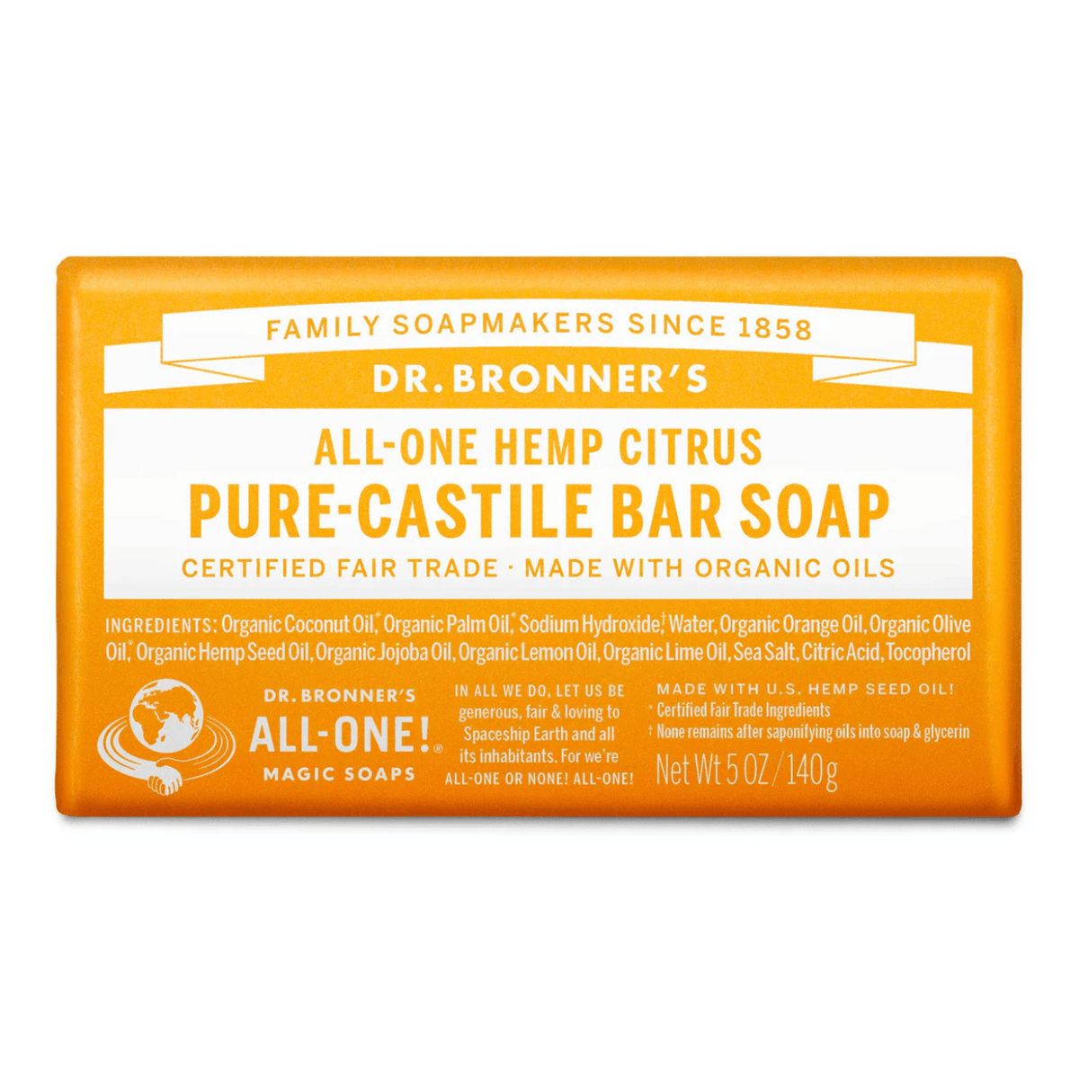 Citrus Pure - Castile Bar Soap 140g - Dr. Bronner - Bar Soap - Eco Natural Products