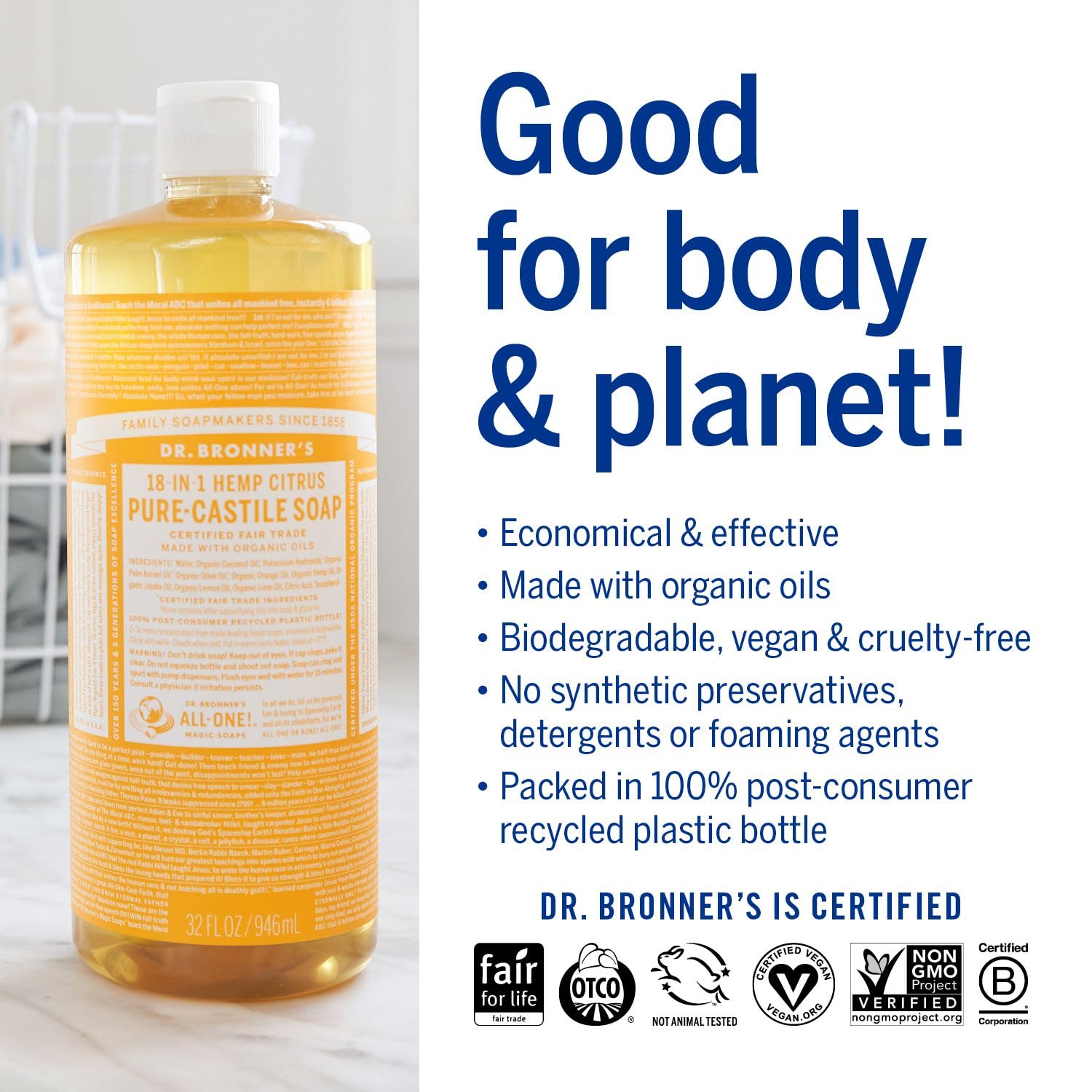 Citrus Pure - Castile Liquid Soap 3.8L - Eco Natural Products - Dr. Bronner - Liquid Soap