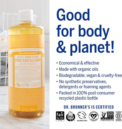 Citrus Pure - Castile Liquid Soap 473ml - Dr. Bronner - Liquid Soap - Eco Natural Products