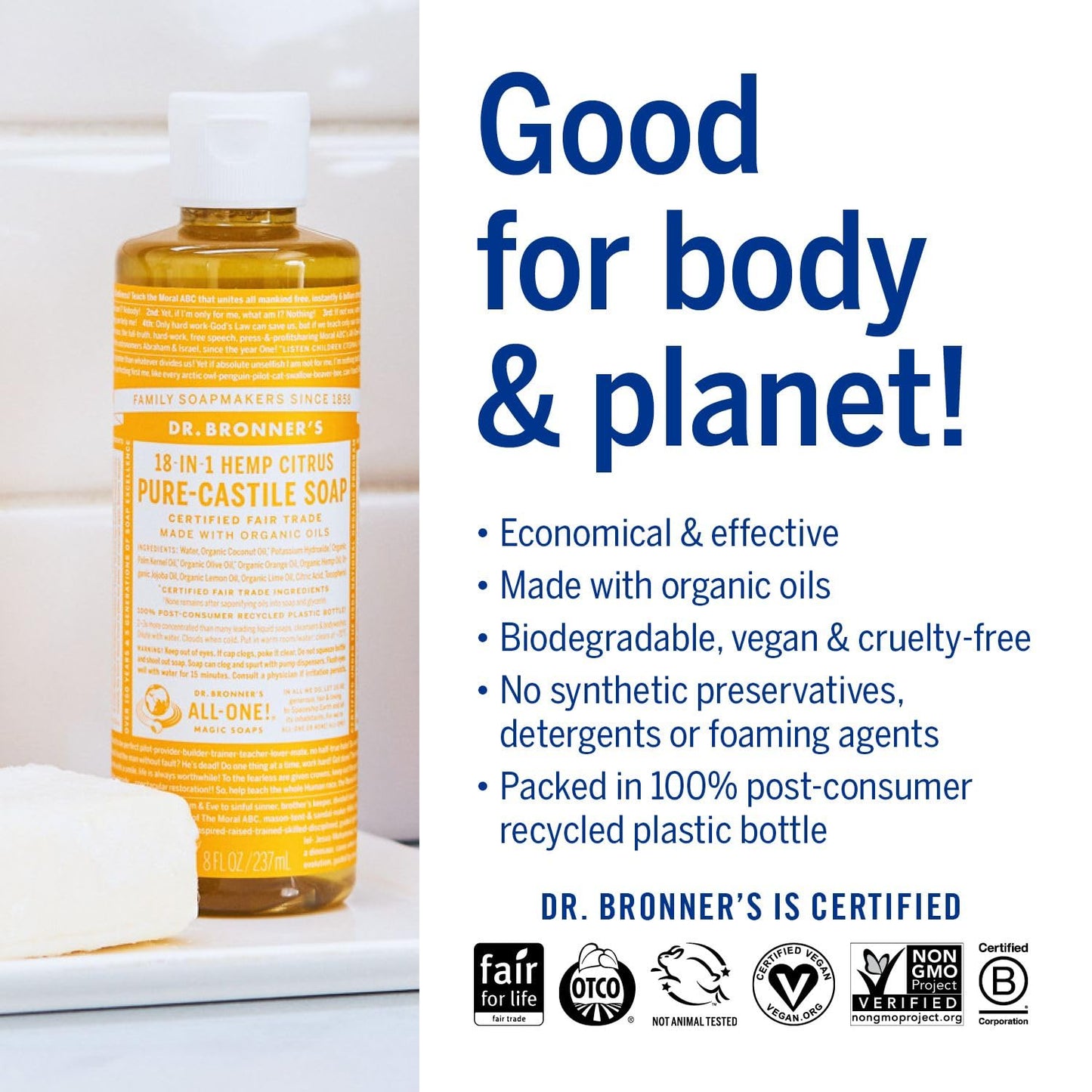 Citrus Pure - Castile Liquid Soap 60ml 237ml - Dr. Bronner - Liquid Soap - Eco Natural Products