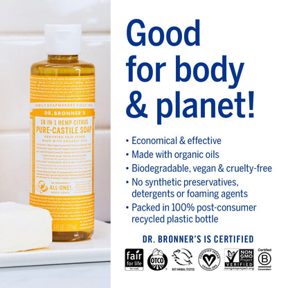 Citrus Pure - Castile Liquid Soap 60ml 237ml - Dr. Bronner - Liquid Soap - Eco Natural Products
