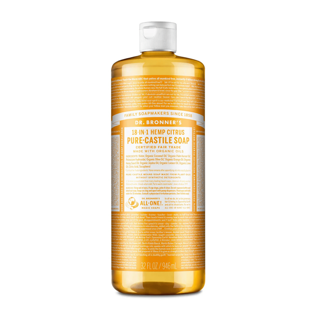 Citrus Pure - Castile Liquid Soap 946ml - Eco Natural Products - Dr. Bronner - Liquid Soap