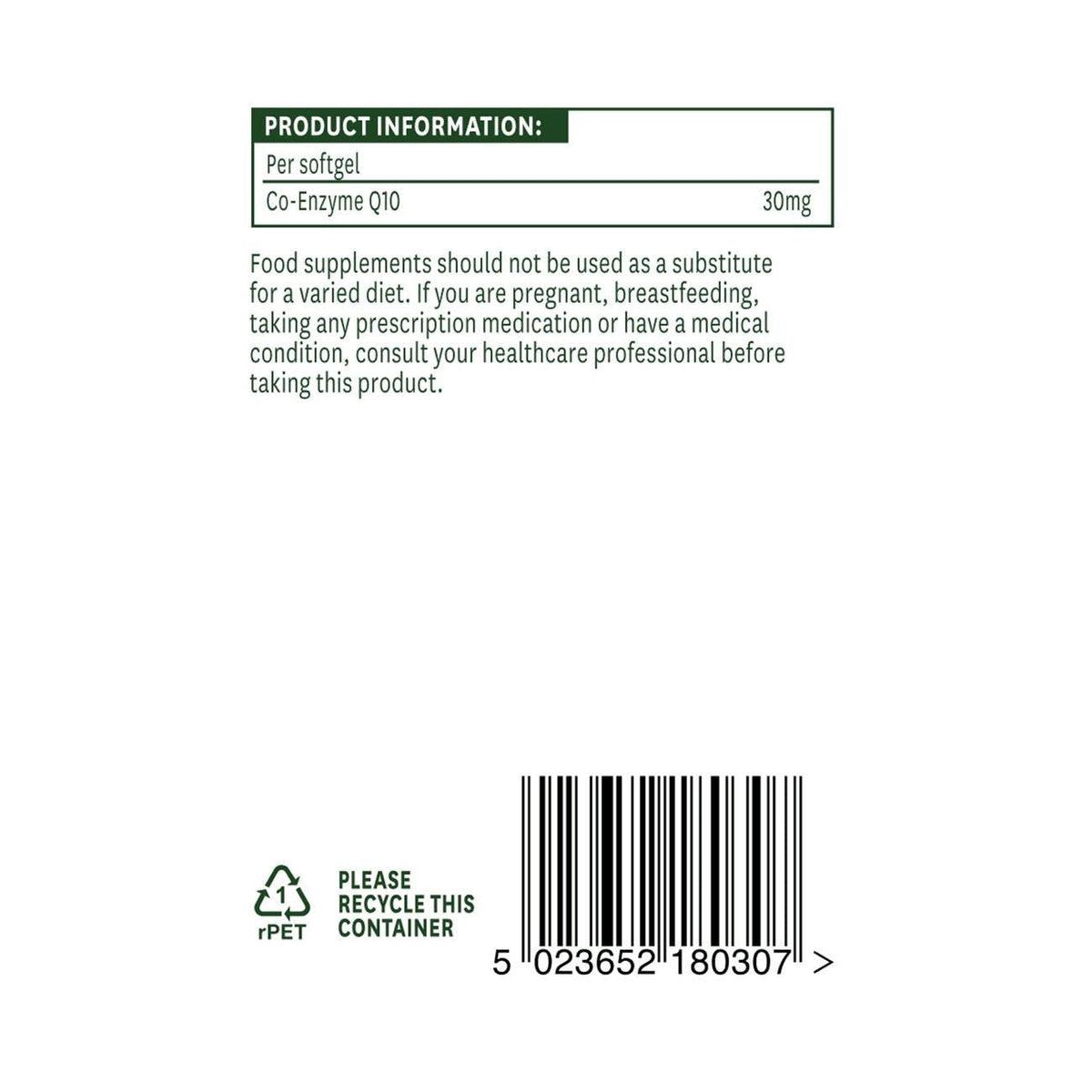 Co - Enzyme Q10 Daily Strength 30mg 30 Softgels - Natures Aid - Food supplements - Natures Aid