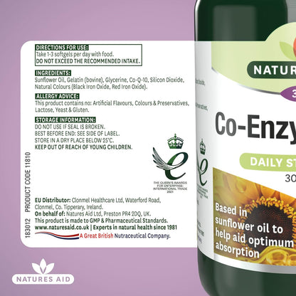 Co - Enzyme Q10 Daily Strength 30mg 30 Softgels - Natures Aid - Vitamins & Supplements - Eco Natural Products
