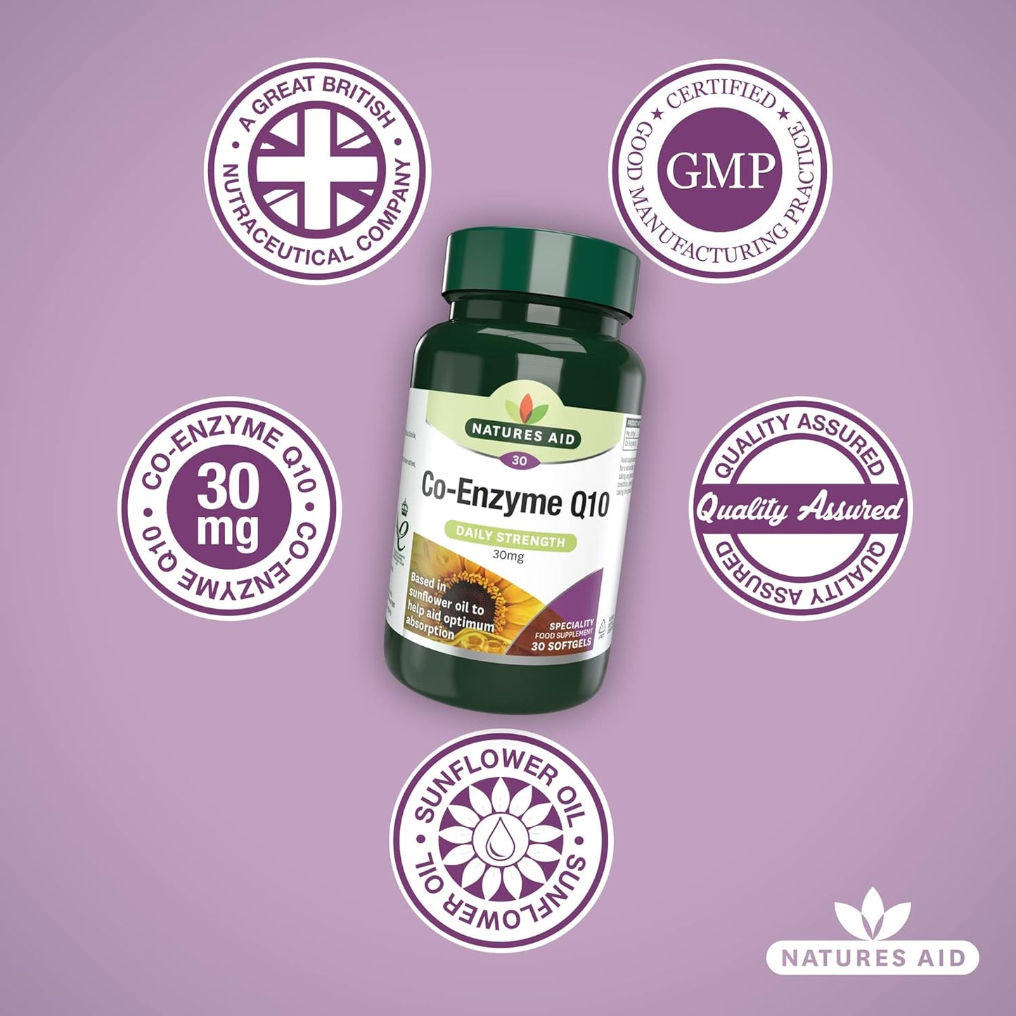 Co - Enzyme Q10 Daily Strength 30mg 30 Softgels - Natures Aid - Vitamins & Supplements - Eco Natural Products