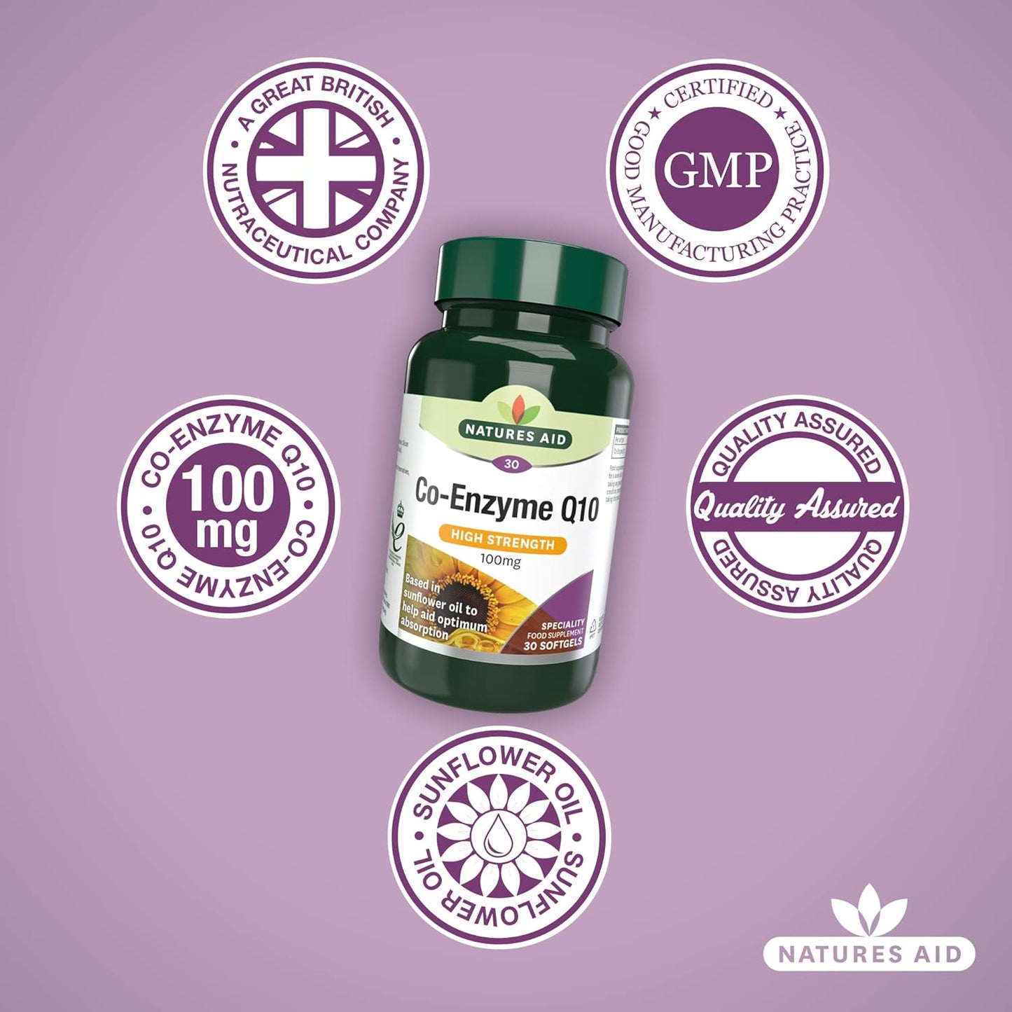 Co - Enzyme Q10 High Strength 100mg 30 Softgels - Natures Aid - Vitamins & Supplements - Eco Natural Products