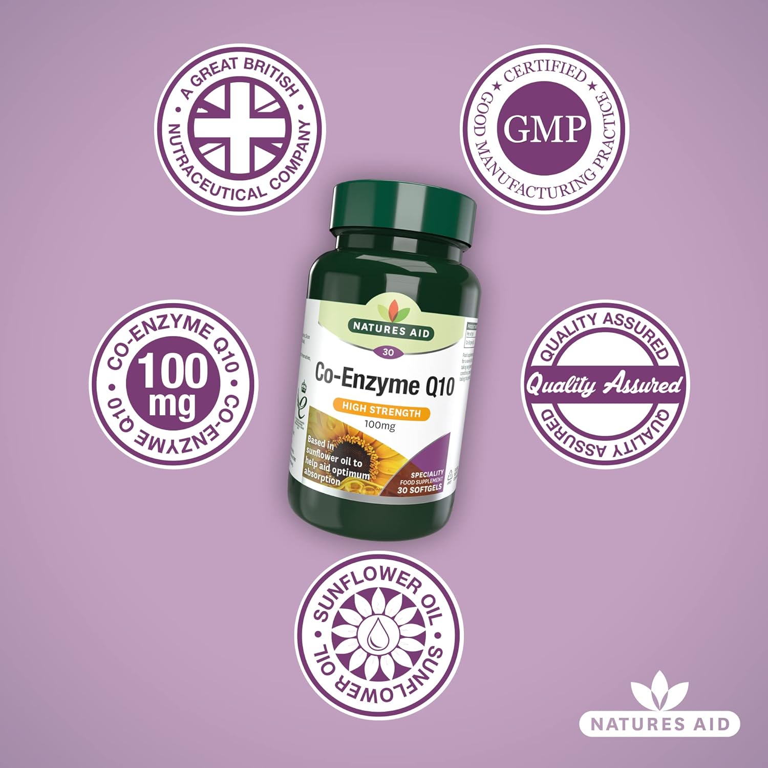 Co - Enzyme Q10 High Strength 100mg 30 Softgels - Natures Aid - Vitamins & Supplements - Eco Natural Products