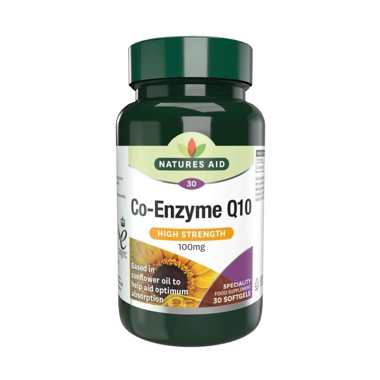 Co - Enzyme Q10 High Strength 100mg 30 Softgels - Eco Natural Products - Natures Aid - Vitamins & Supplements