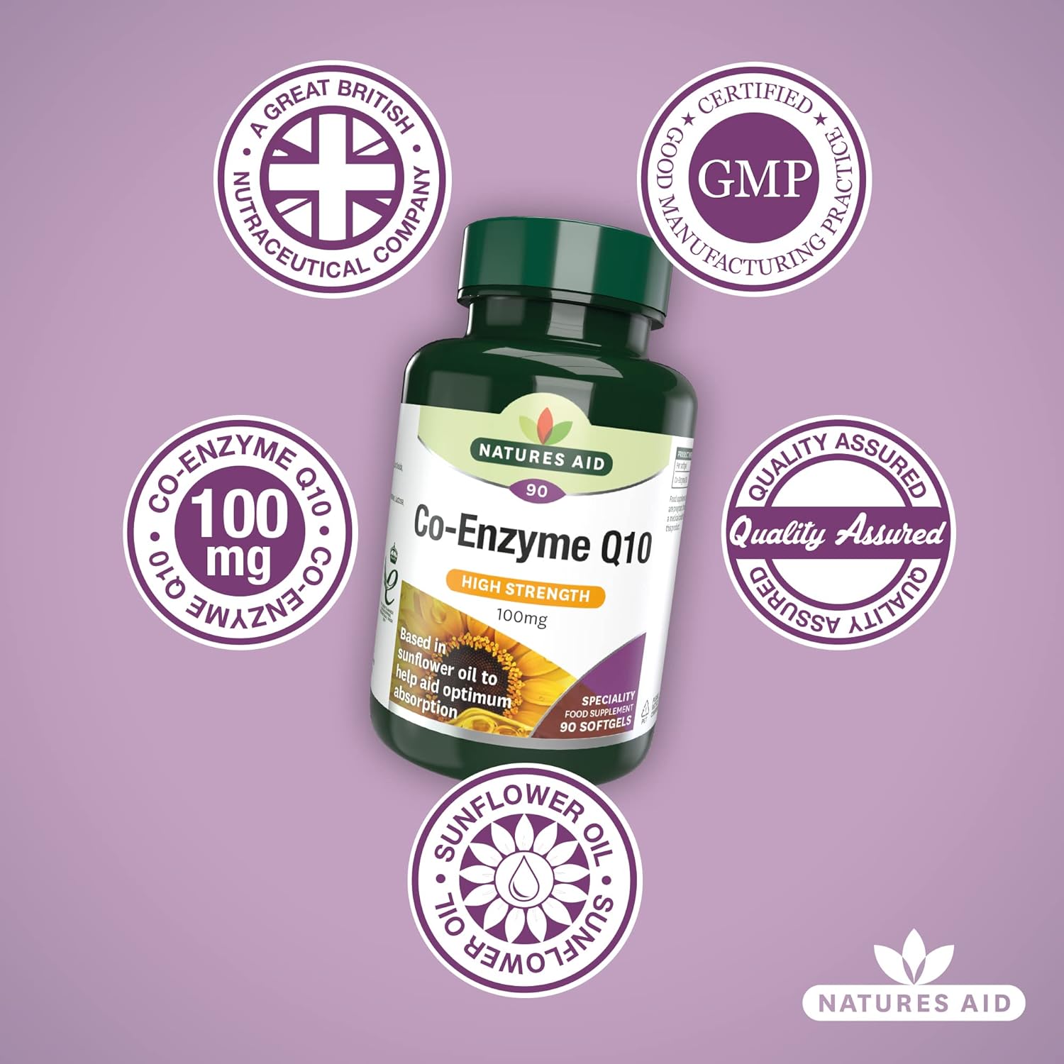 Co - Enzyme Q10 High Strength 100mg 90 Softgels - Natures Aid - Vitamins & Supplements - Eco Natural Products