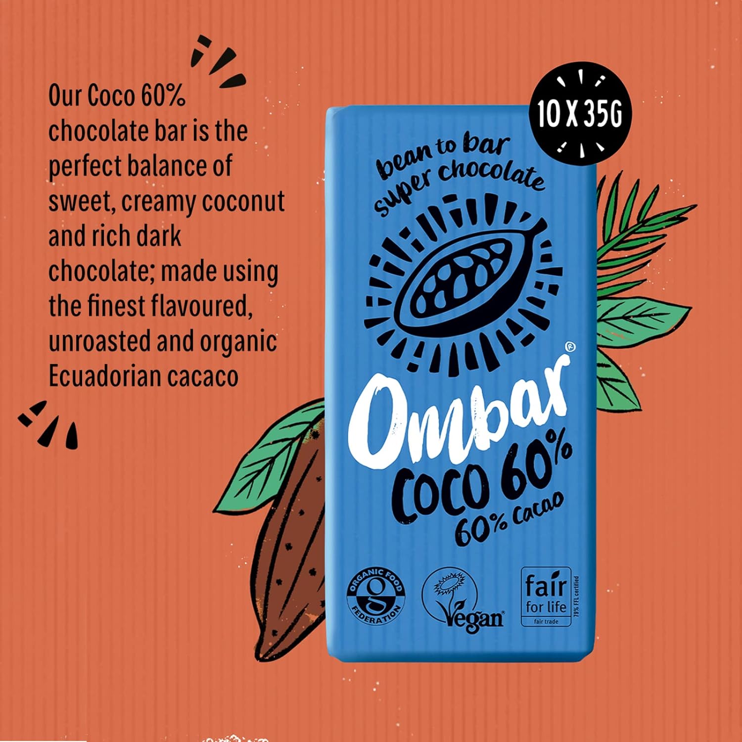 Coco 60% Cacao Chocolate Bar 35g - Ombar - Chocolate Bar - Eco Natural Products