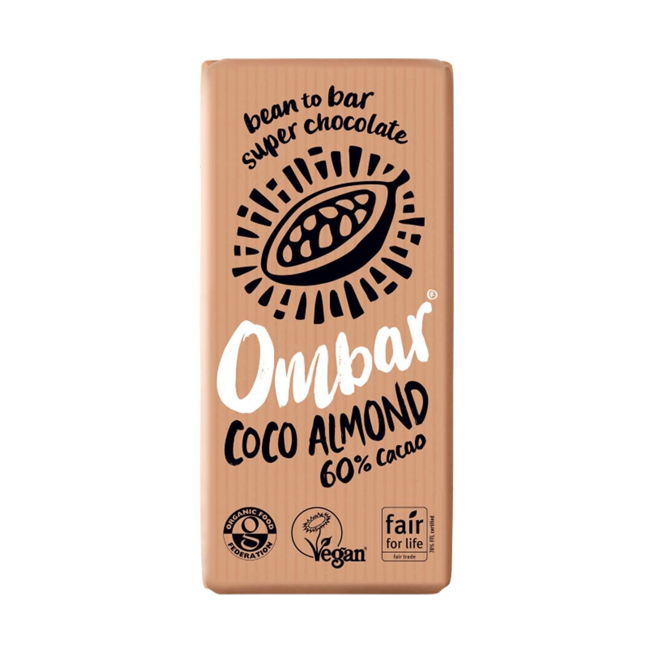 Coco Almond 60% Cacao Chocolate Bar 70g - Eco Natural Products - Ombar - Chocolate Bar