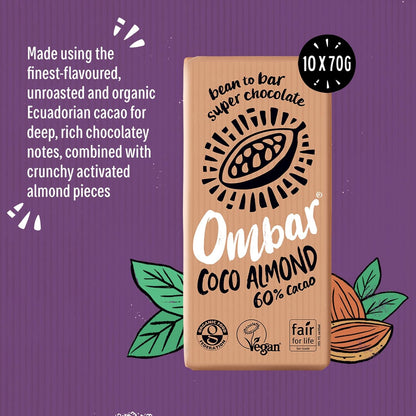 Coco Almond 60% Cacao Chocolate Bar 70g - Ombar - Chocolate Bar - Eco Natural Products