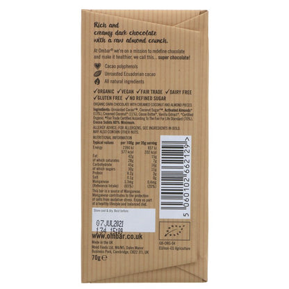 Coco Almond 60% Cacao Chocolate Bar 70g - Ombar - Chocolate Bar - Eco Natural Products