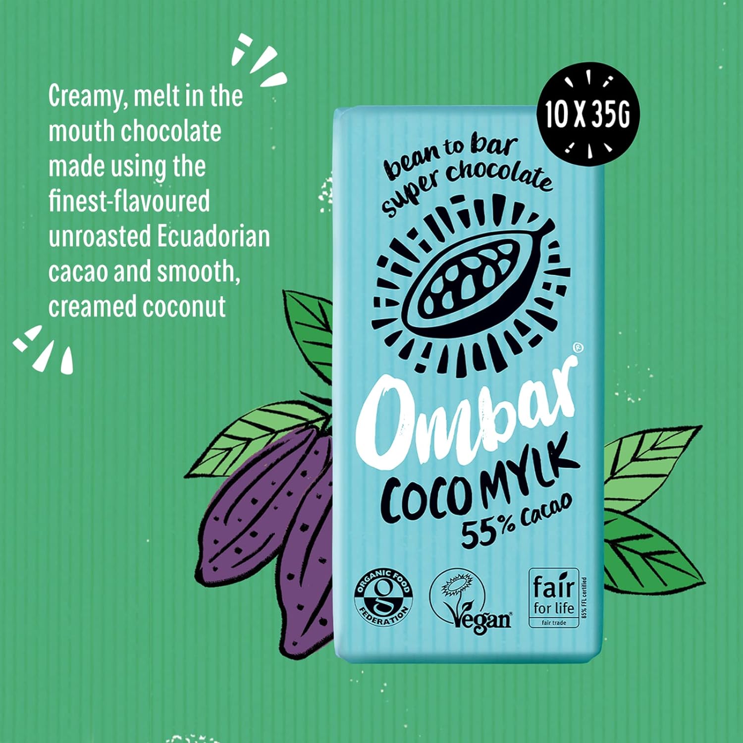 Coco Milk 55% Cacao Chocolate Bar 35g - Eco Natural Products - Ombar - Chocolate Bar